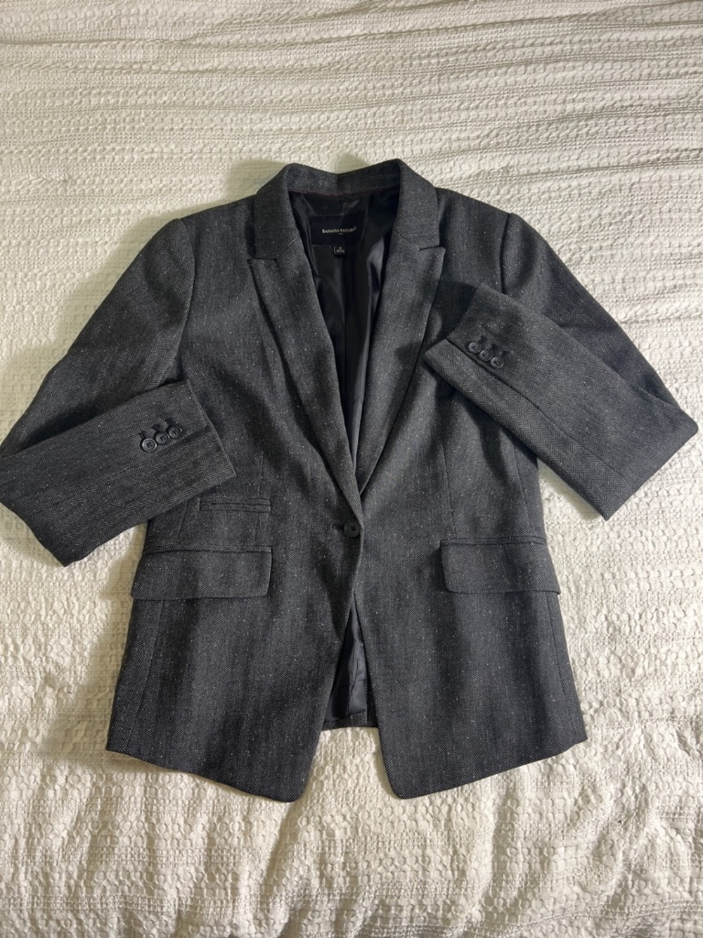 Banana Republic Gray Herringbone Blazer with Black Lining size 8
